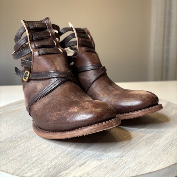 Freebird by Steven Stair Brown Leather Cutout Ankle Boots Buckle Strap Women’s 9 - Picture 5 of 9